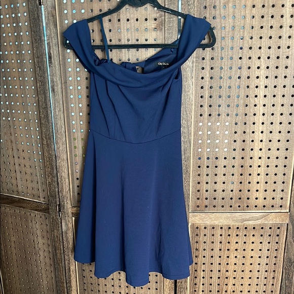 City Studio Blue Off-Shoulder Fit and Flare Mini Dress - Picture 1 of 5